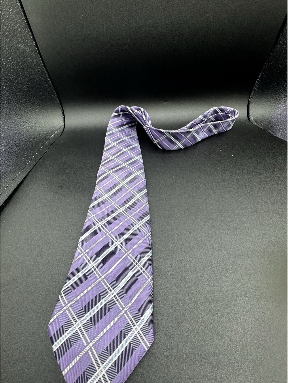 Alexander Julian Colours Purple Geometric Plaid Mens Necktie Retro Inspired